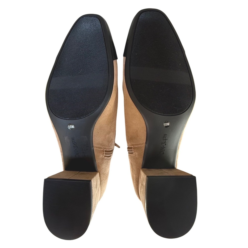 On 34th Janettef Ankle Booties Camel Black Cap Toe Suede Block Heel Womens 10M - Picture 6 of 8